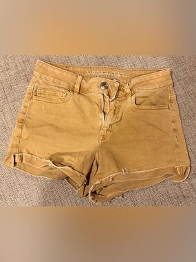 American Eagle Outfitters Women's Frayed Hem Denim Shorts - Mustard